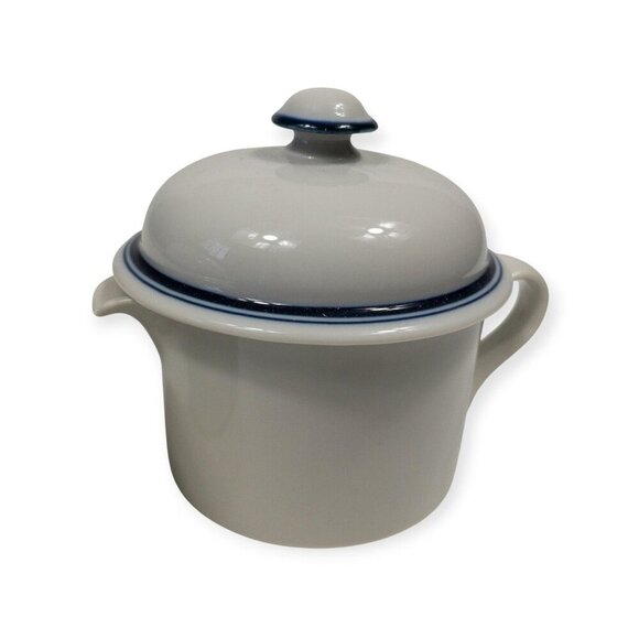 Dansk Bistro Blue Rim Ceramic Sugar & Creamer Set With Lids - Picture 9 of 11